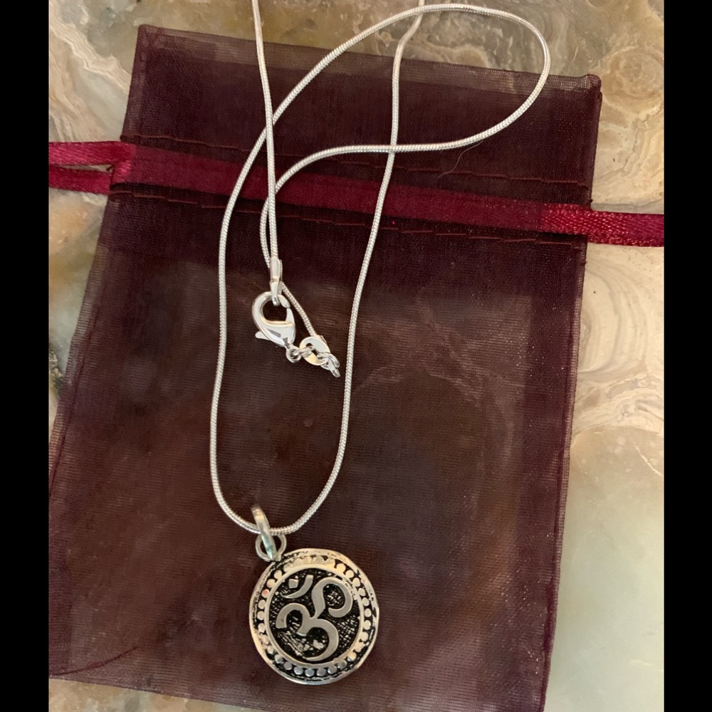 New OHM OM .925 Silver Round Coin Necklace